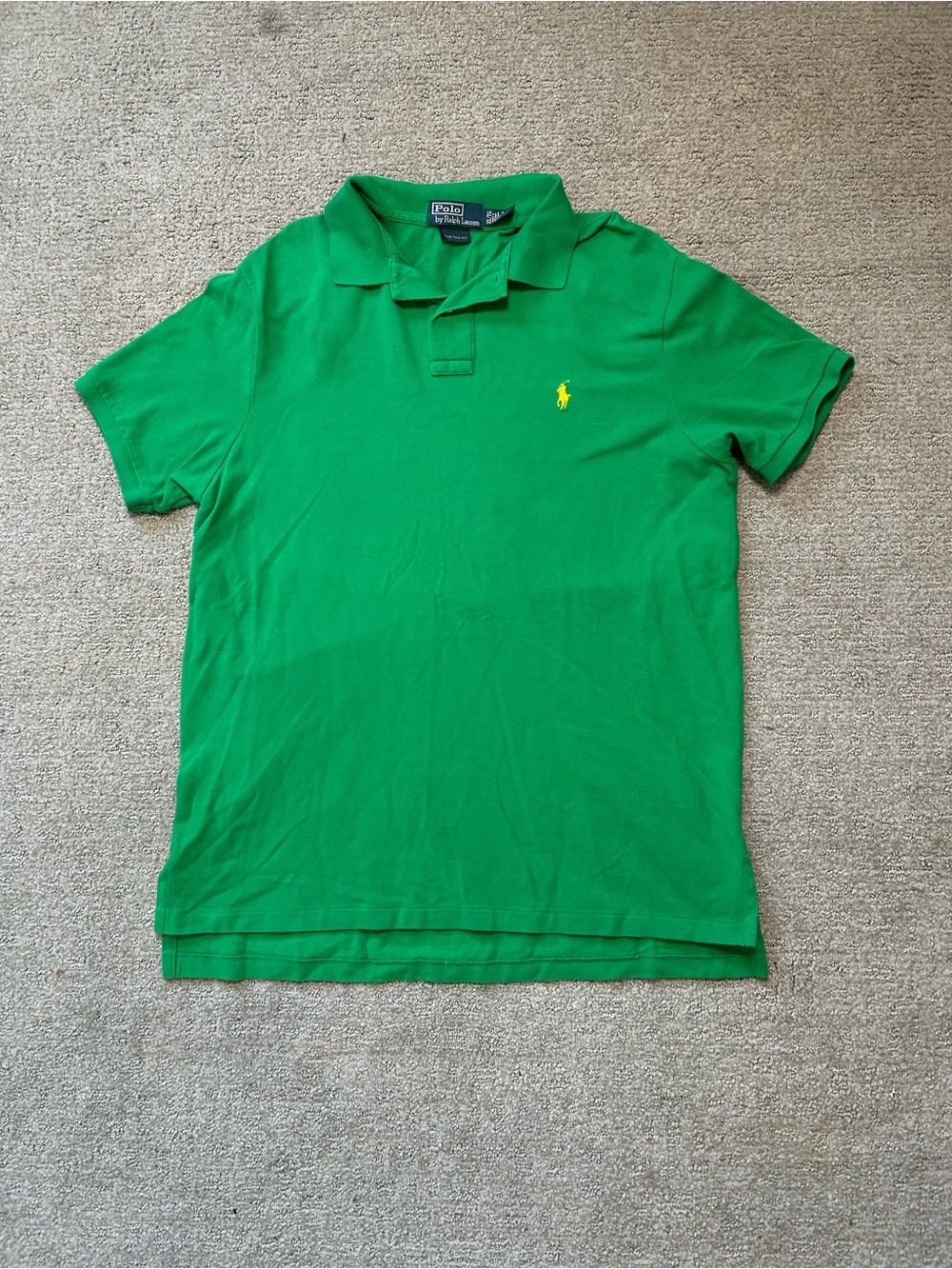Polo Ralph Lauren Mens Custom Fit XL Big Green/Yellow Pony Pique Polo Shirt